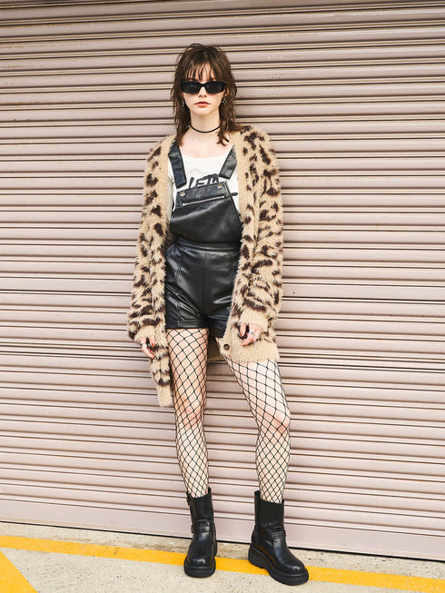 レオパード柄シャギーニットカーディガン
